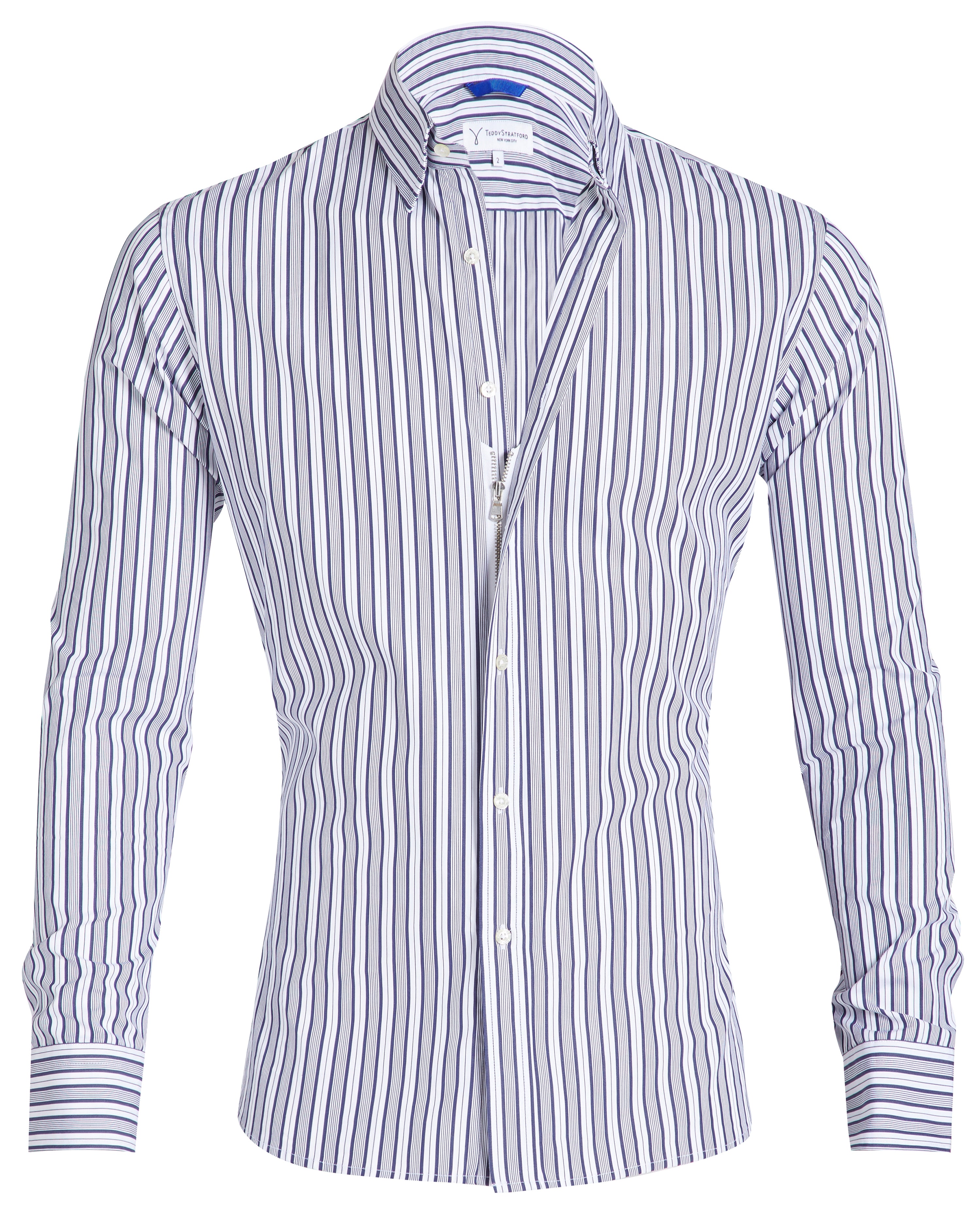 The NYC Pinstriped Poplin - Small Batch #285 White w/Navy Stripe
