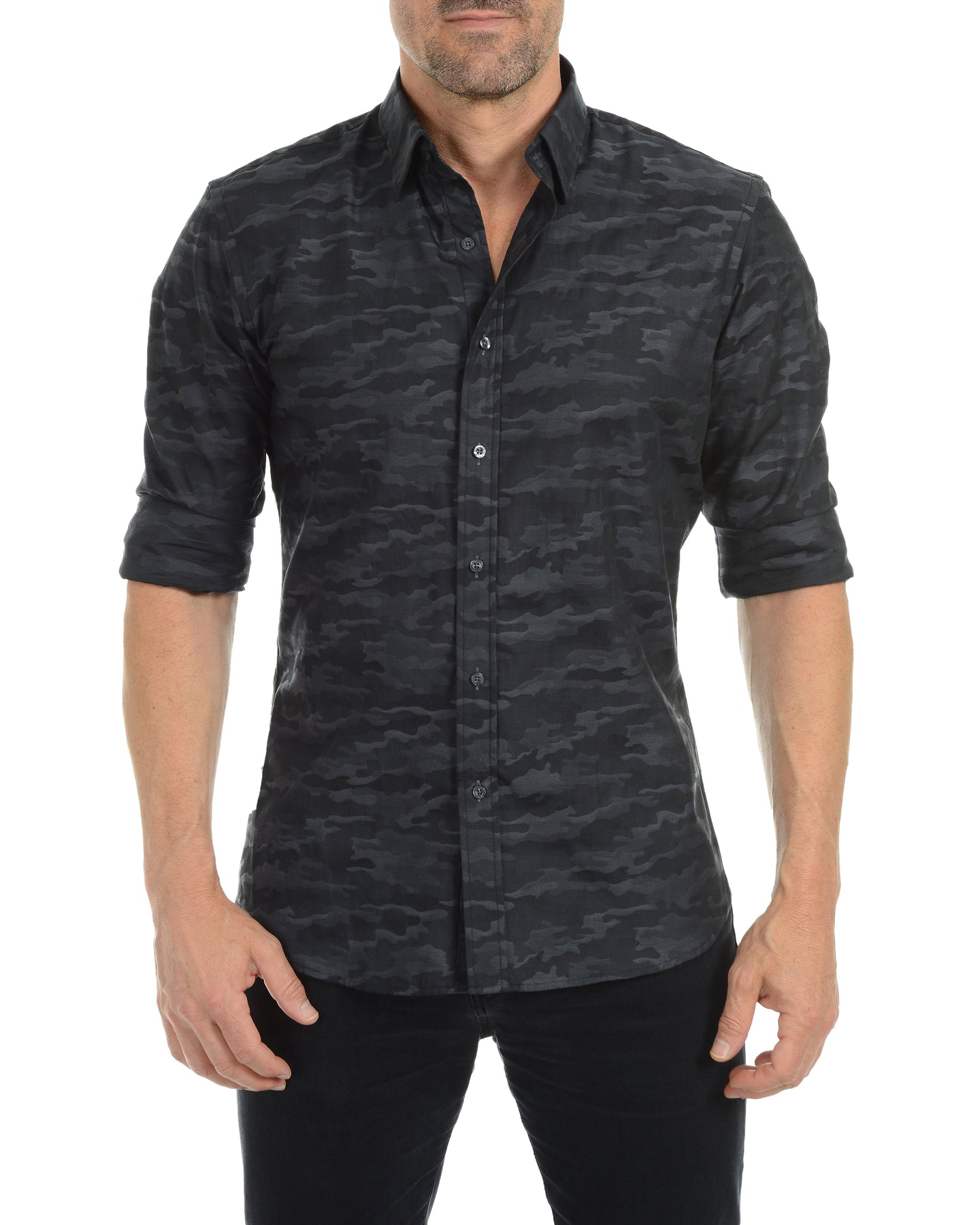Black camo dress shirt best sale